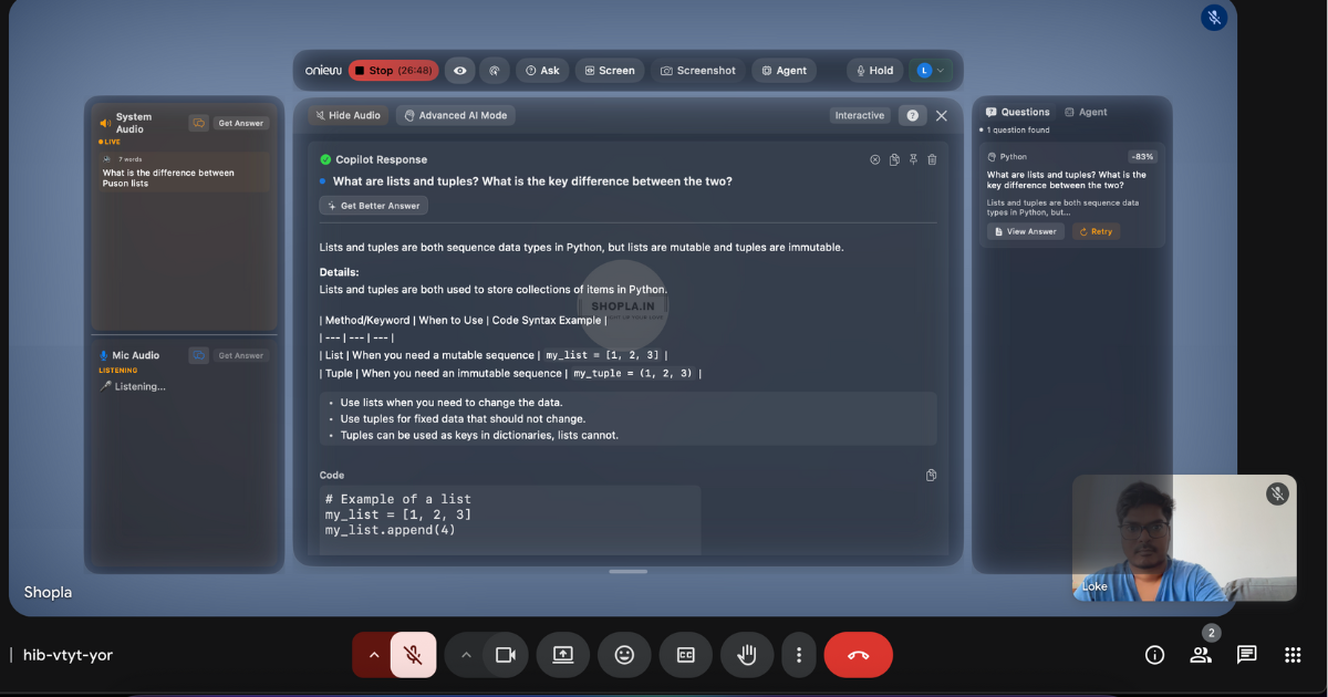 What you see - Oniew interface visible to user